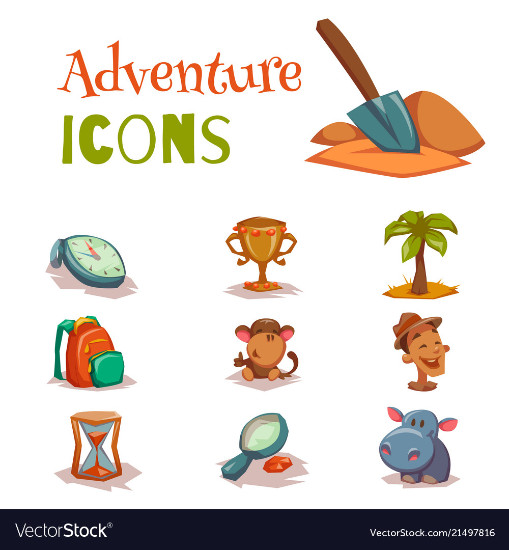 Set of tropical adventure game icons templates