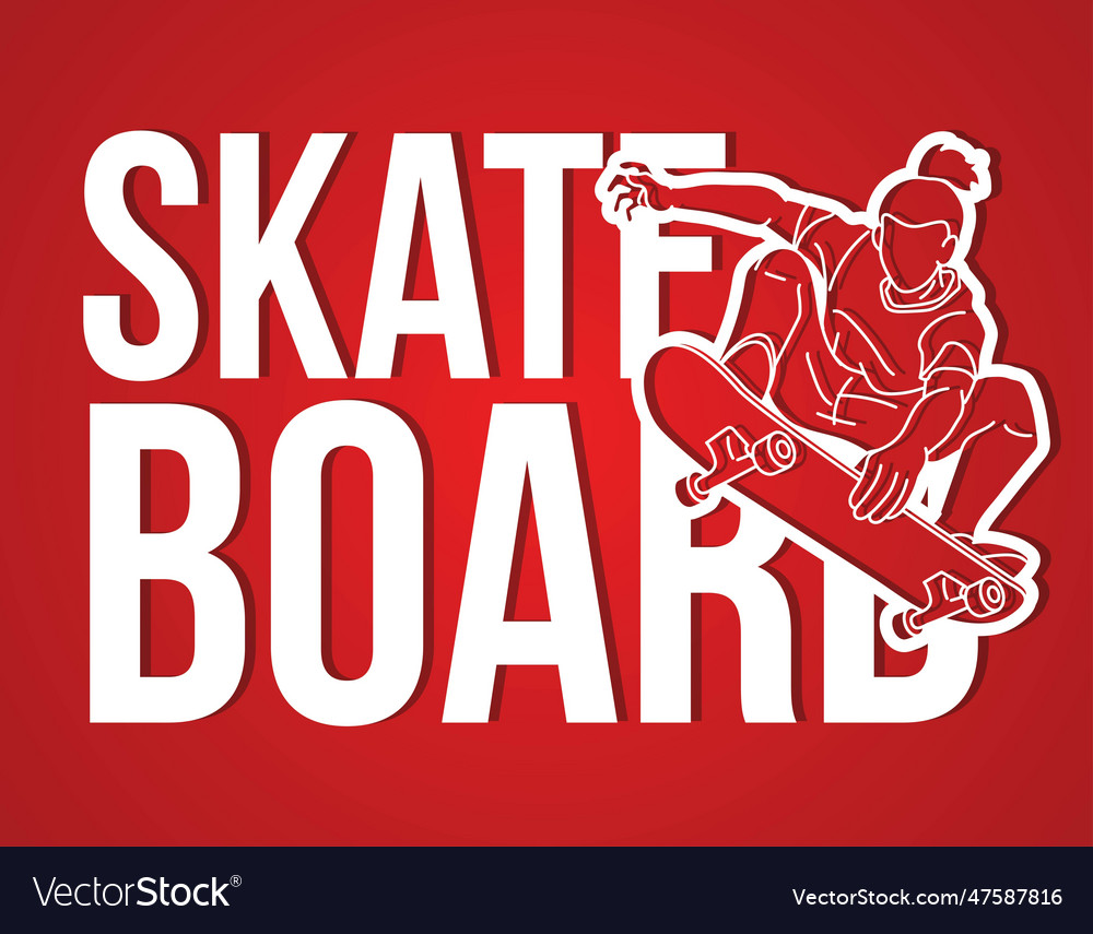 Skateboard text designed with male player cartoon