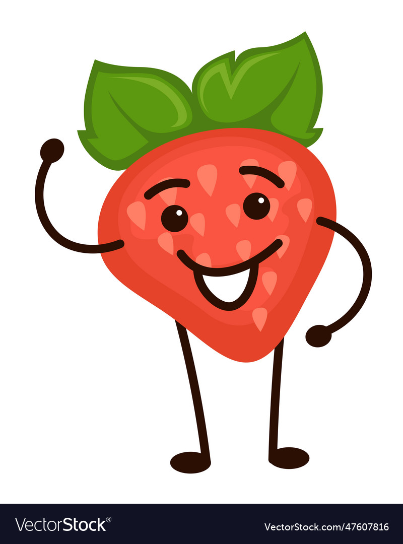 Smiling strawberry cartoon personage emoticon Vector Image