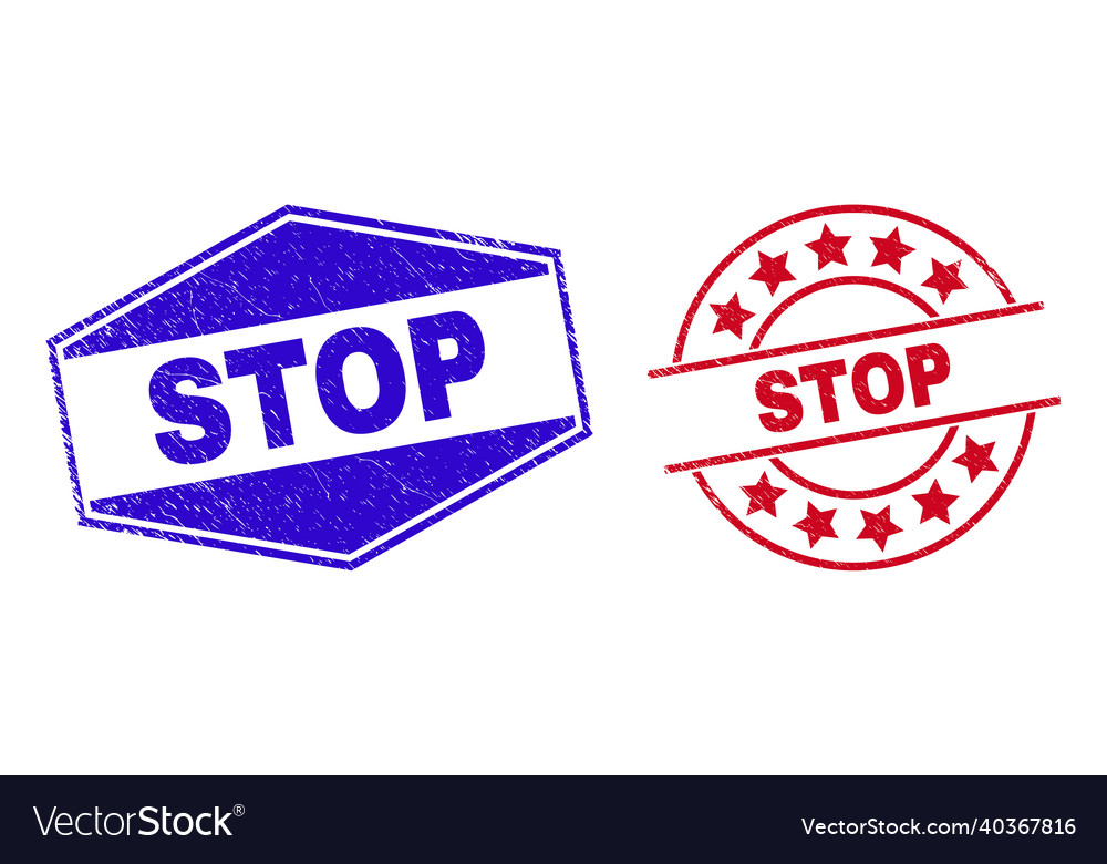 Stop textured badges in round and hexagon forms Vector Image Stop textured badges in round and hexagon forms
