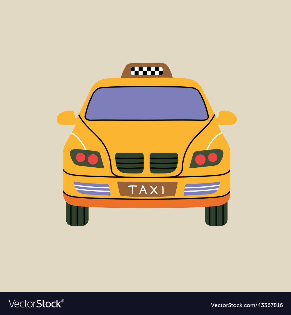 Yellow taxi car element in modern flat line style vector image Yellow taxi car element in modern flat line style