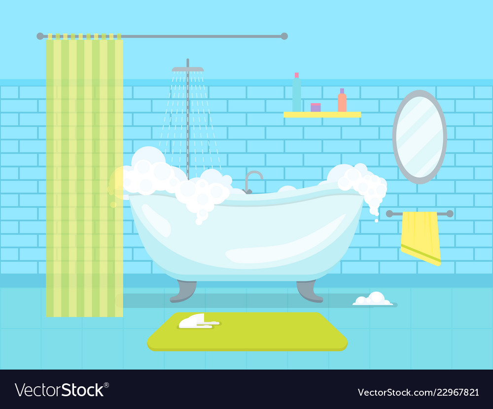 Cartoon bathroom bathtub with foam card poster Vector Image