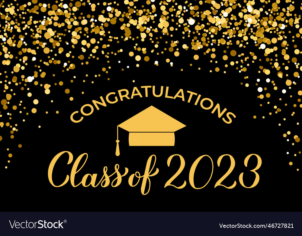 Class Of 2023 Banner Gold Confetti Graduation Vector Image