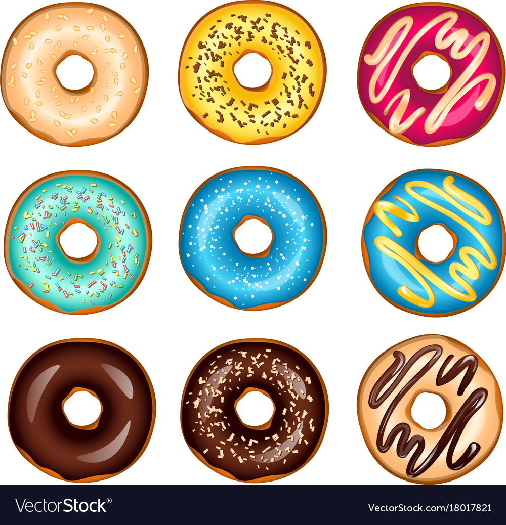 Different glazed colored donuts set Royalty Free Vector