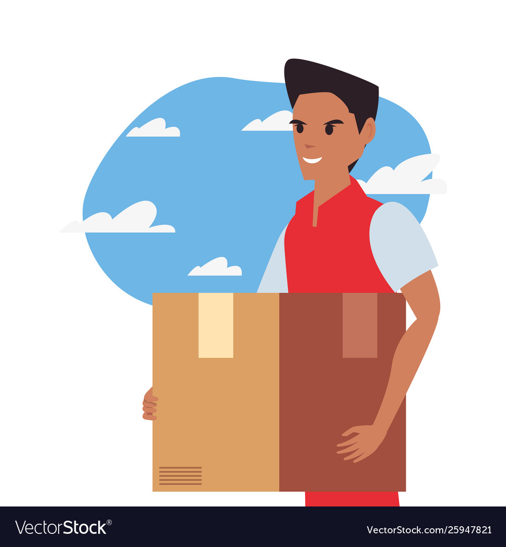 Man with package fast delivery logistic icon