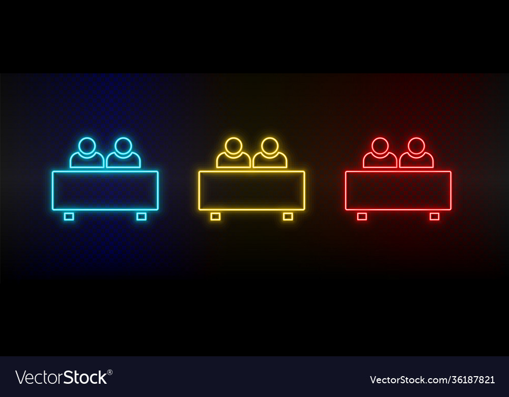 Neon icon set interview users red blue vector image Neon icon set interview users red blue