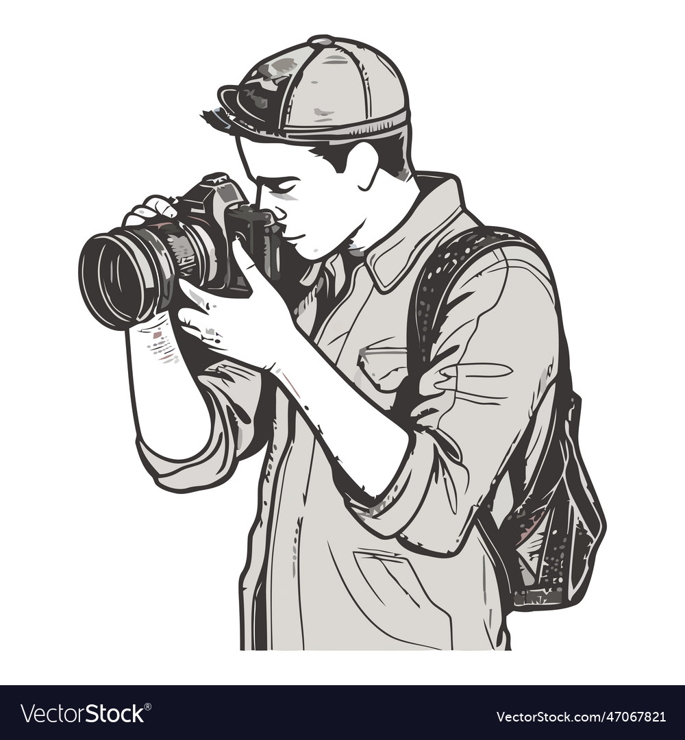 One person holding camera photographing Royalty Free Vector