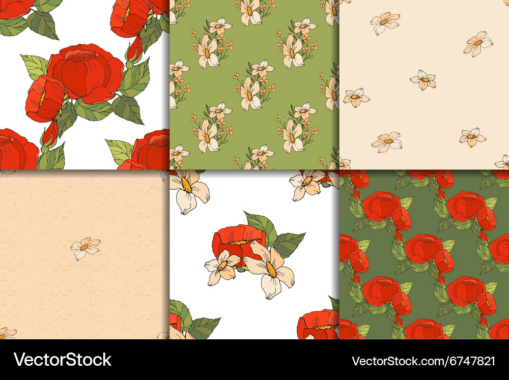 Seamless floral pattern set with peonies Vector Image