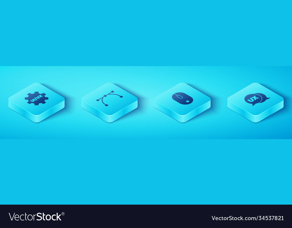 Set isometric ui or ux design bezier curve vector image Set isometric ui or ux design bezier curve