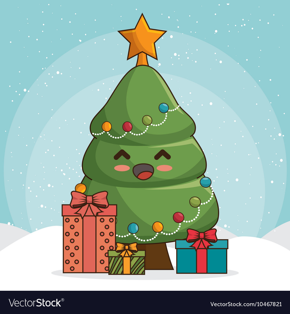 Tree merry christmas character icon