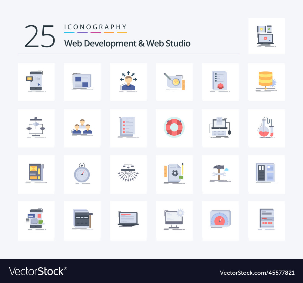 Web development and studio 25 flat color icon