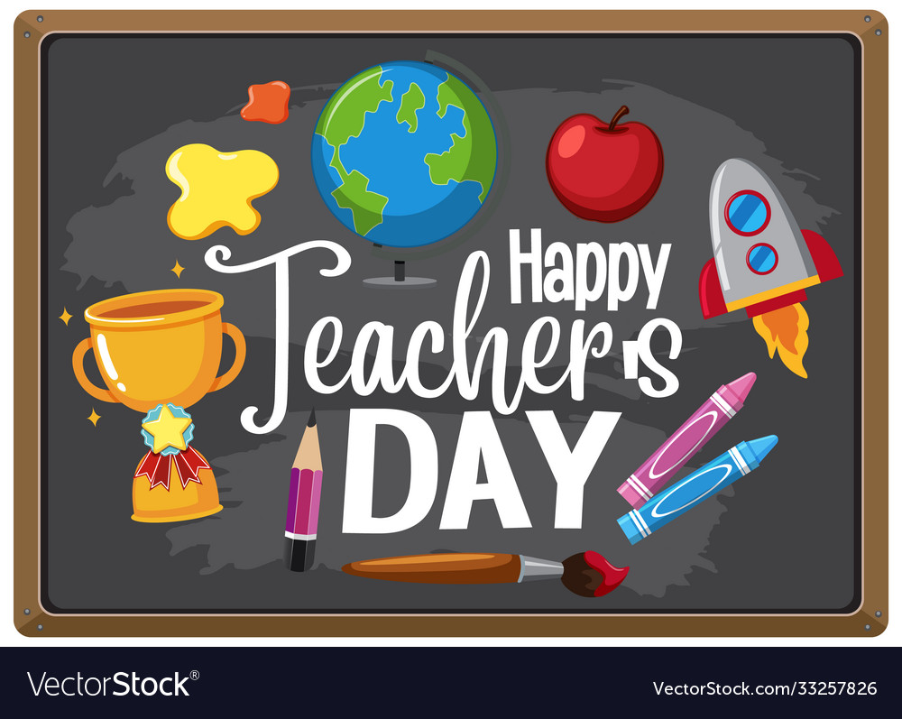 Happy teachers day sign with set stationary Vector Image