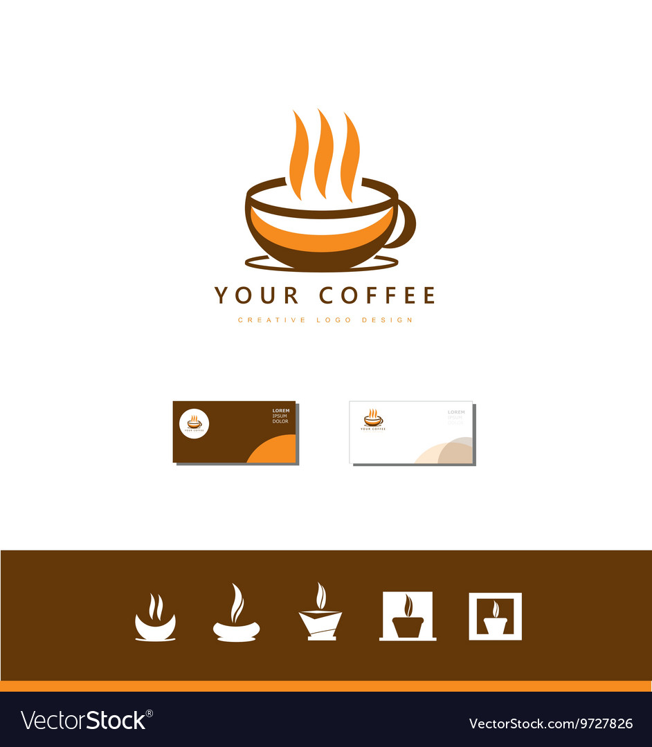 Hot coffee cup logo icon design set