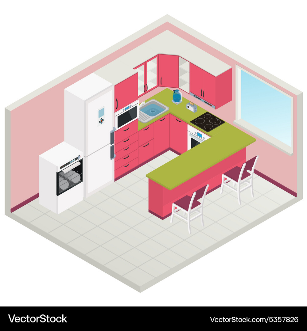 Isometric kitchen interior Royalty Free Vector Image