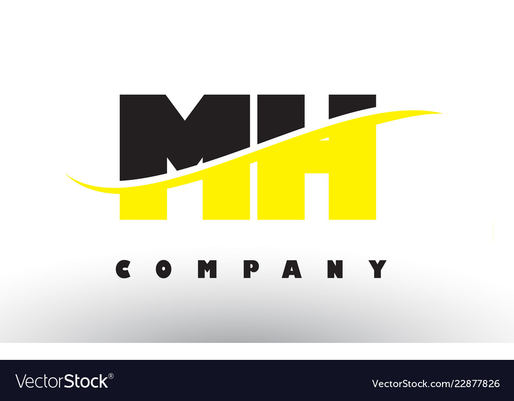 Mh m h black and yellow letter logo with swoosh