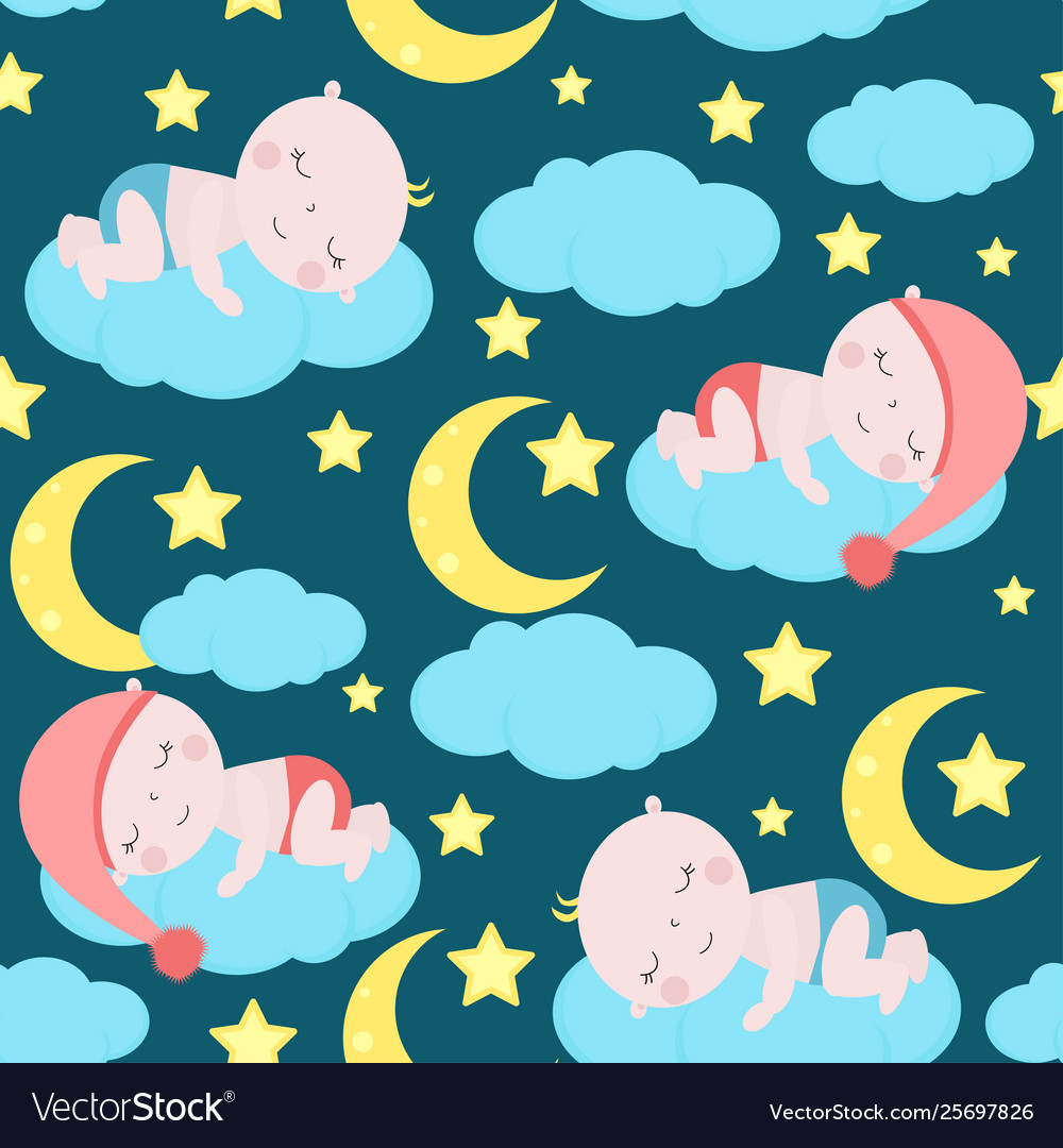 Seamless pattern with sleeping babies Royalty Free Vector
