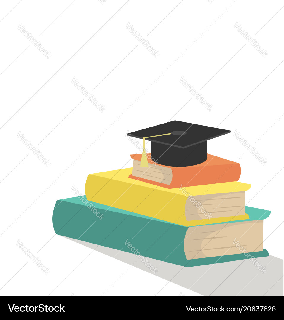 Stack books with graduation cap Royalty Free Vector Image
