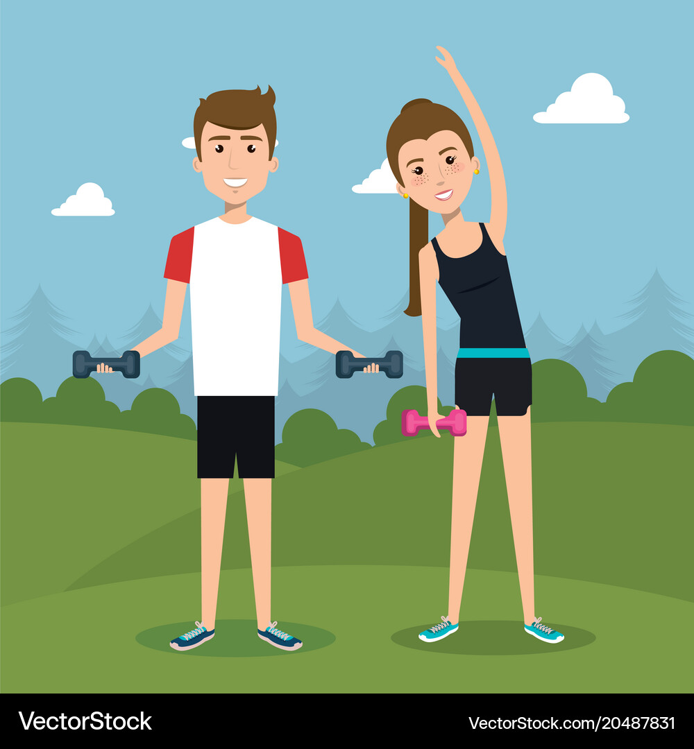 Athletic people practicing exercise characters Vector Image