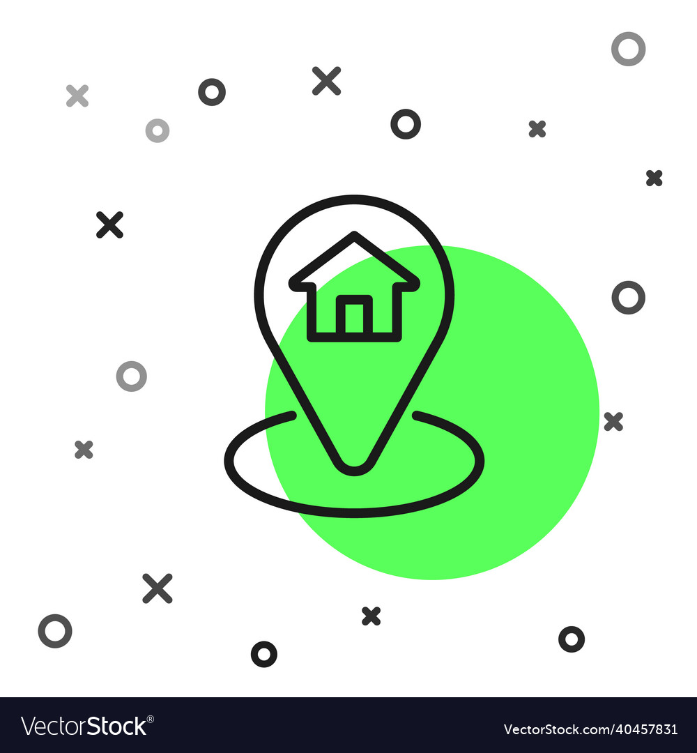 Black line map pointer with house icon isolated vector image Black line map pointer with house icon isolated