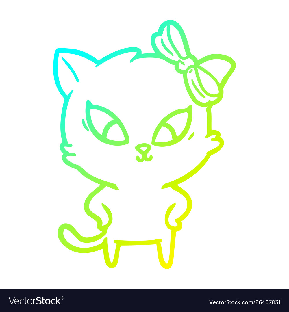 Cold gradient line drawing cartoon cat