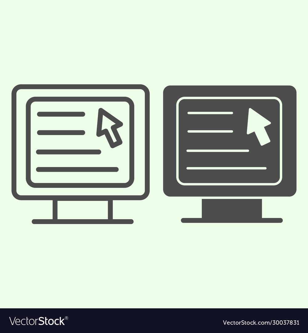 Computer line and solid icon webpage with cursor vector image Computer line and solid icon webpage with cursor