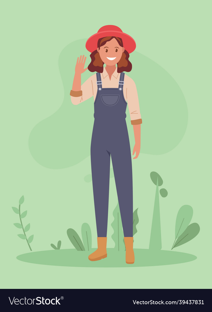 Farmer girl waves her hand