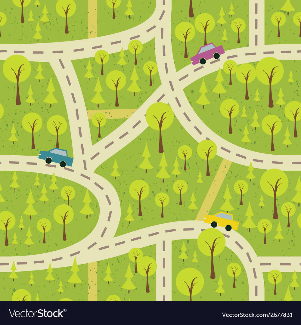 Seamless pattern with the wood and roads Vector Image