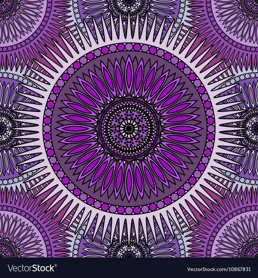 Seamless violet pattern with oriental mandalas