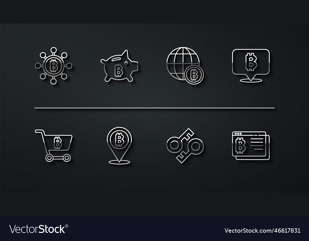Set line blockchain technology bitcoin shopping vector image Set line blockchain technology bitcoin shopping