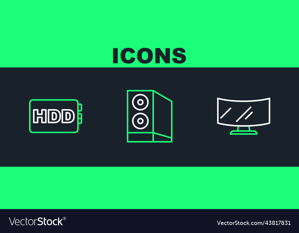 Set line computer monitor screen hard disk drive vector image Set line computer monitor screen hard disk drive