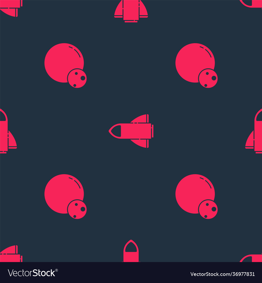 Set planet and rocket ship on seamless pattern