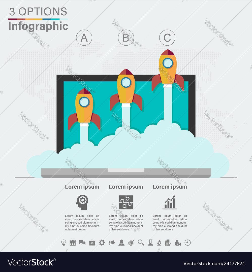Startup infographics with three steps vector image Startup infographics with three steps