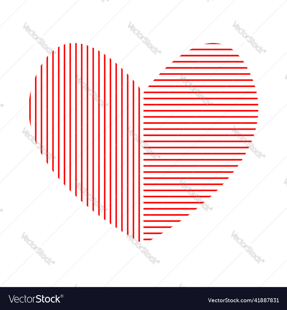 Symbolic heart of two halves shaded with red lines