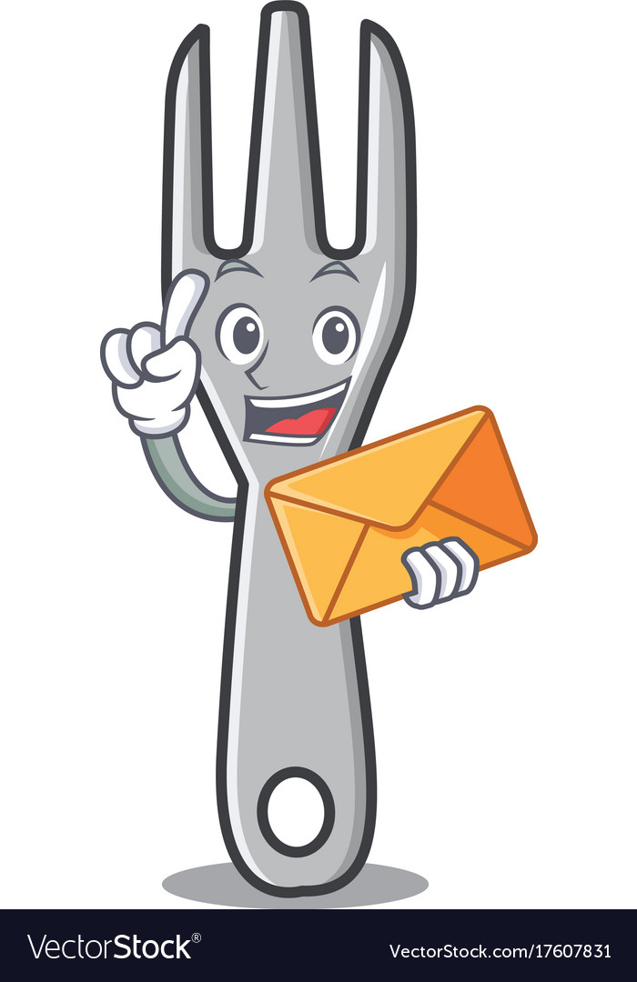 With envelope fork character cartoon style