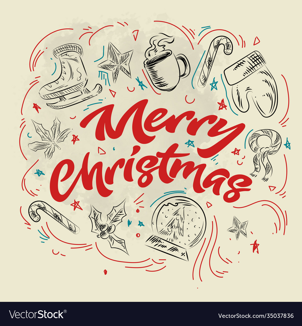 Big set christmas design doodle elements vector image Big set christmas design doodle elements
