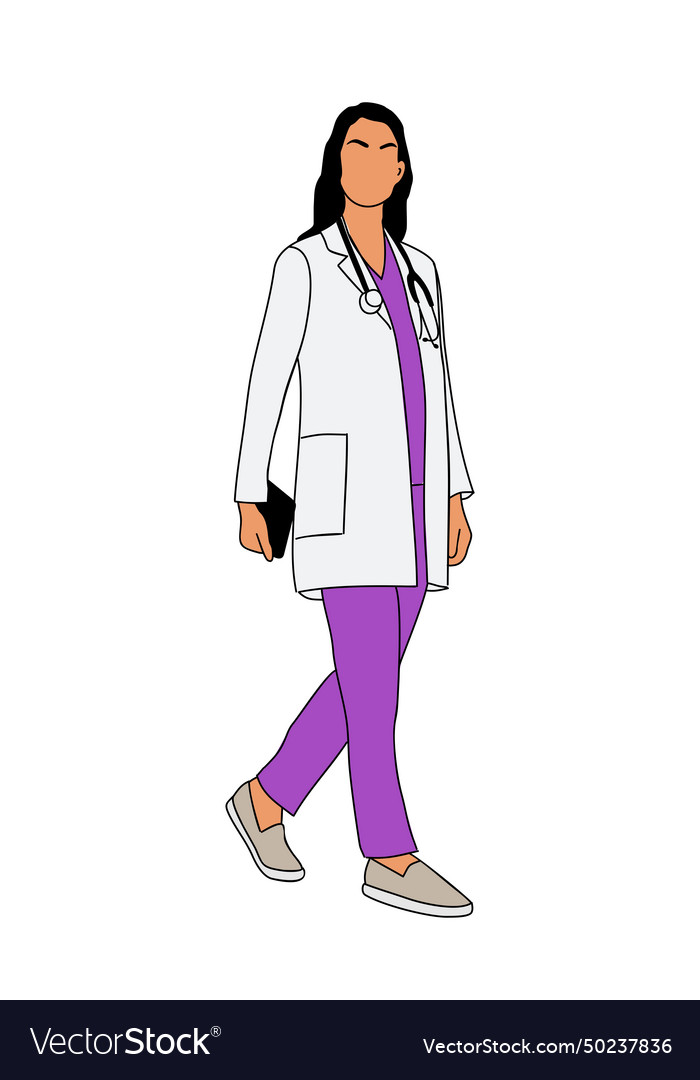 weiblicher Arzt in medizinischer Uniform Kleid zu Fuß vector image weiblicher Arzt in medizinischer Uniform Kleid zu Fuß