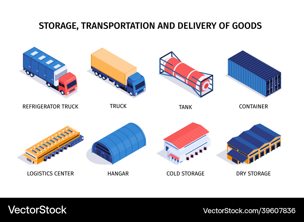 Isometric logistics compositions set Royalty Free Vector