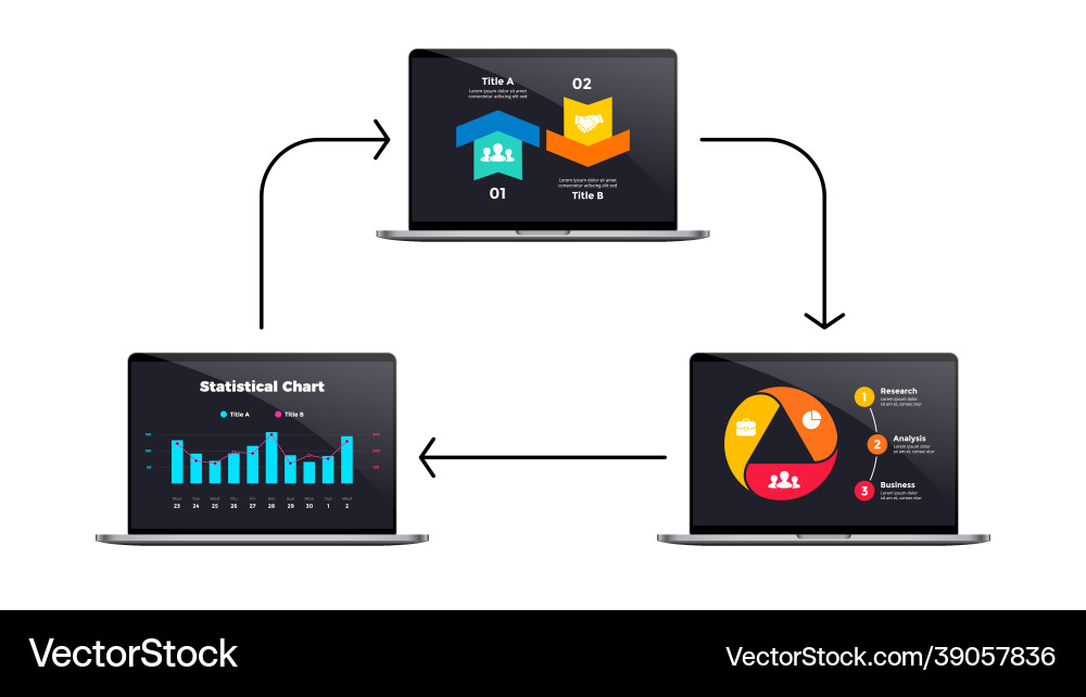 Macbook mock up laptop infographic slide template Vector Image