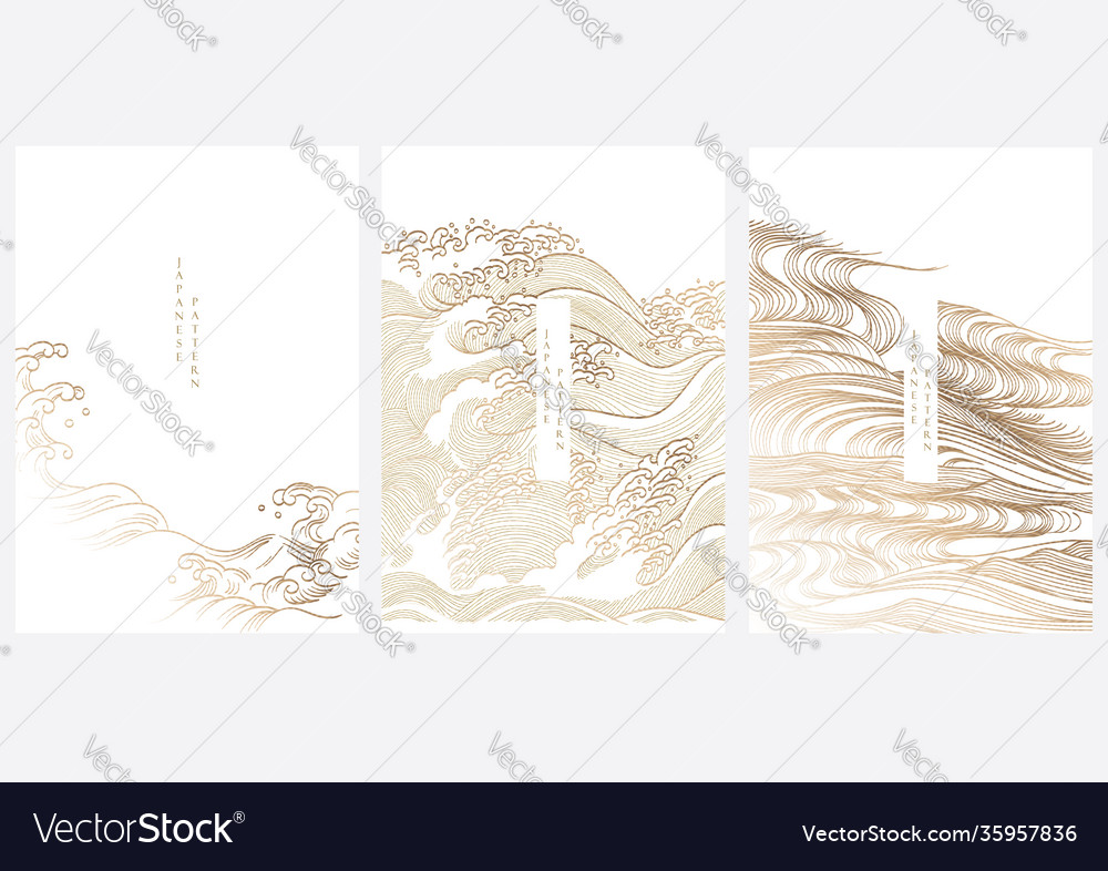 Oriental hand drawn wave with chinese background Vector Image