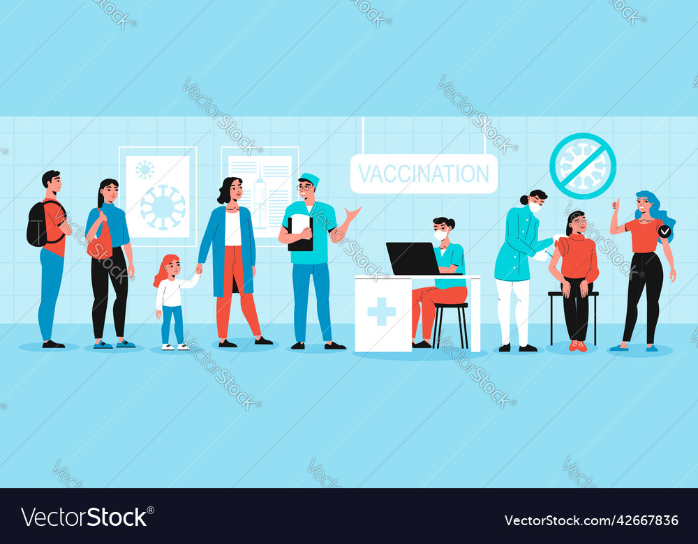 Queue for vaccination composition Royalty Free Vector Image