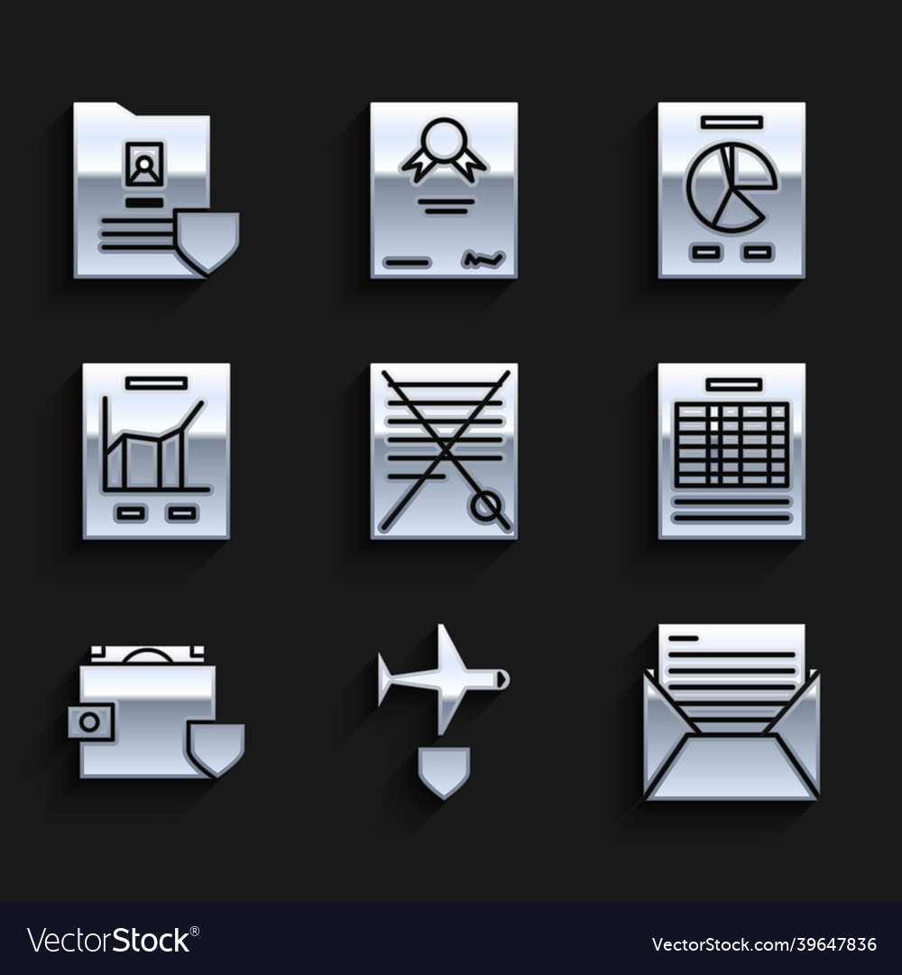 Set delete file document plane with shield mail vector image Set delete file document plane with shield mail