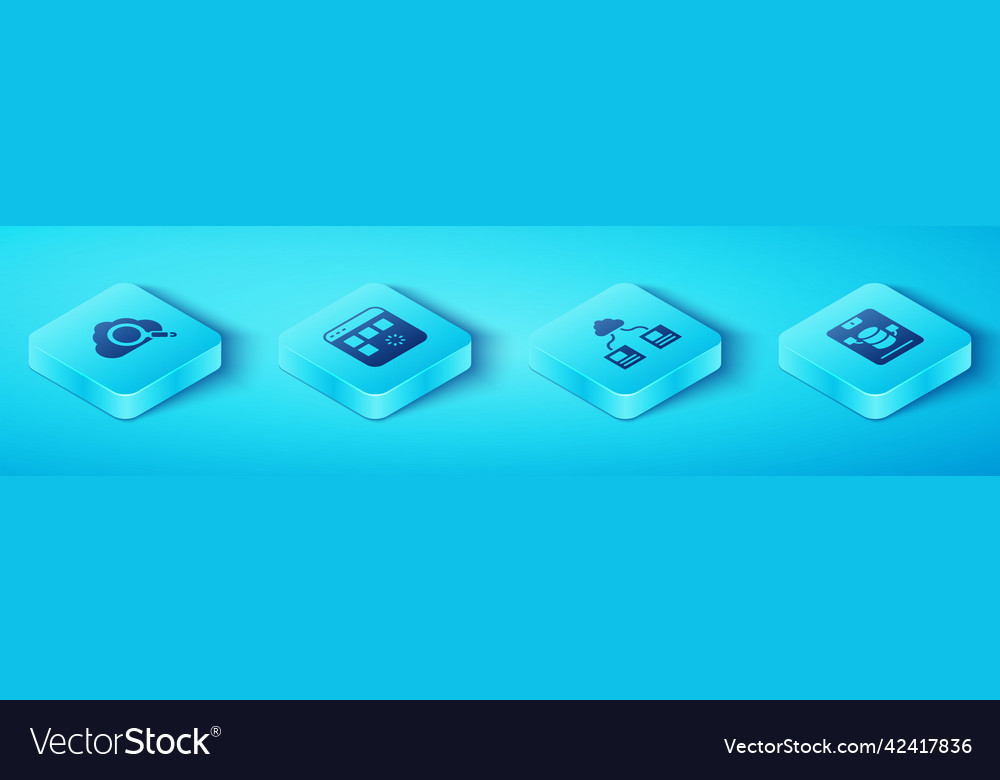 Set isometric search cloud computing loading data vector image Set isometric search cloud computing loading data