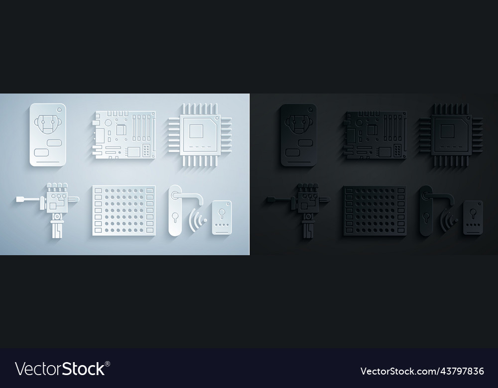 Set printed circuit board pcb mechanical robot vector image Set printed circuit board pcb mechanical robot