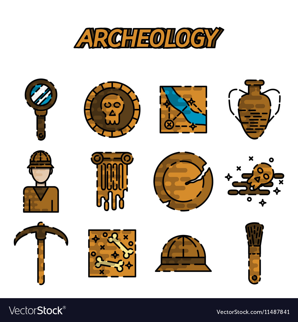 Archeology Flat Icon Set Royalty Free Vector Image