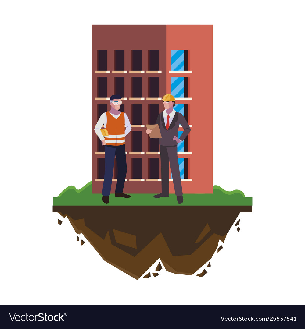 Builder constructor with engineer and building Vector Image Builder constructor with engineer and building