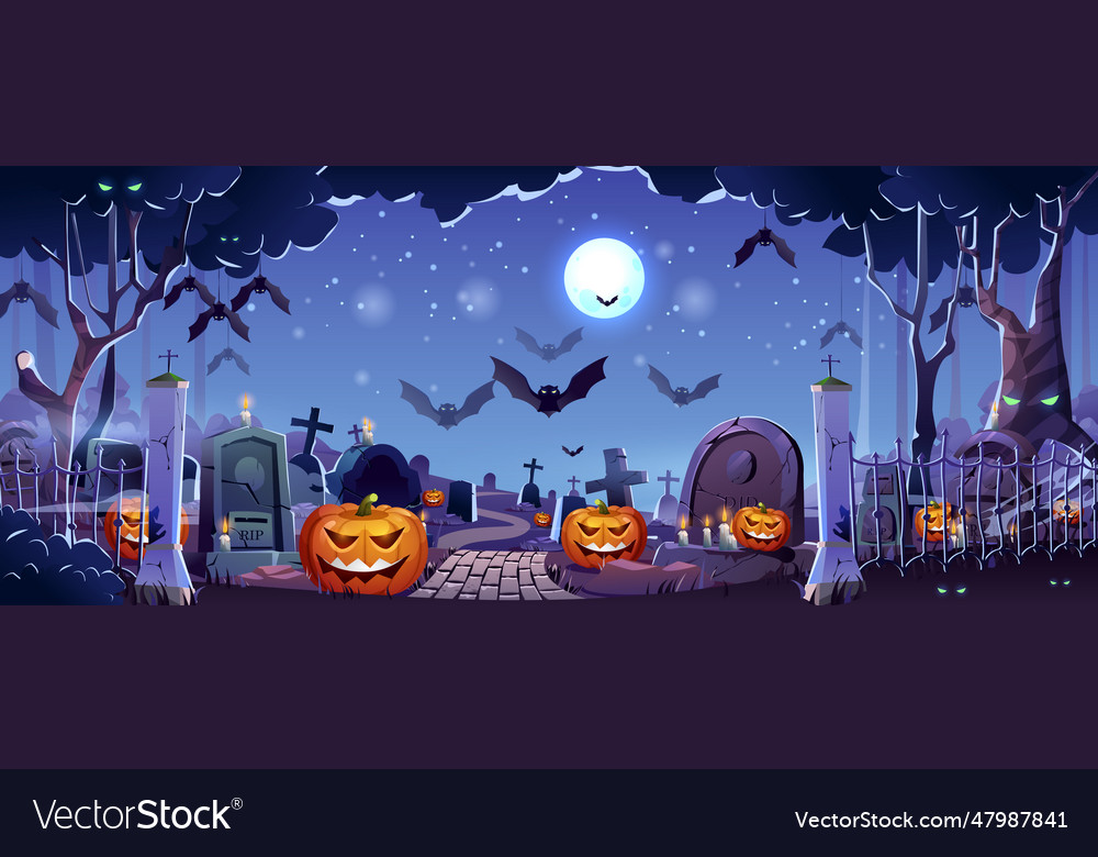 Halloween graveyard landing page night cemetery