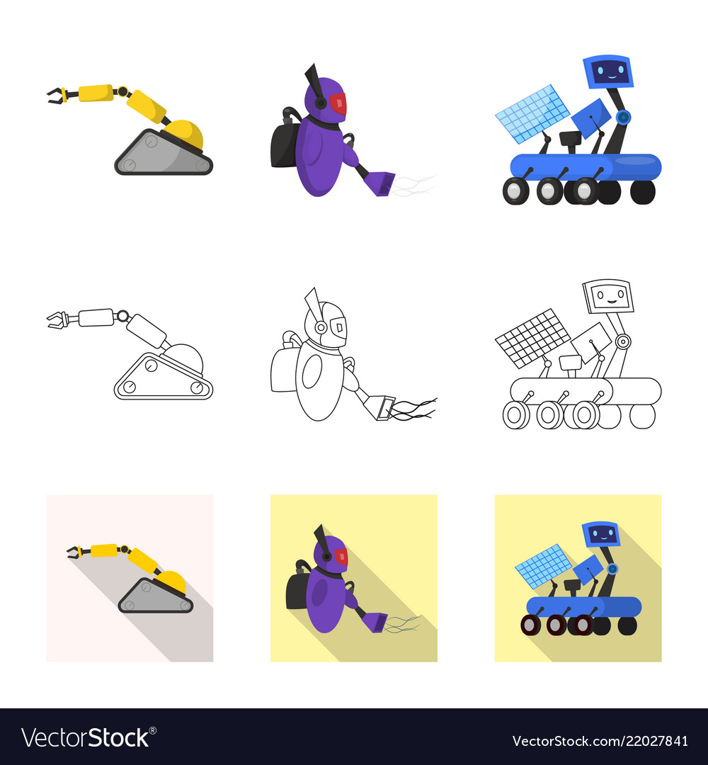Isolated object of robot and factory logo set vector image Isolated object of robot and factory logo set
