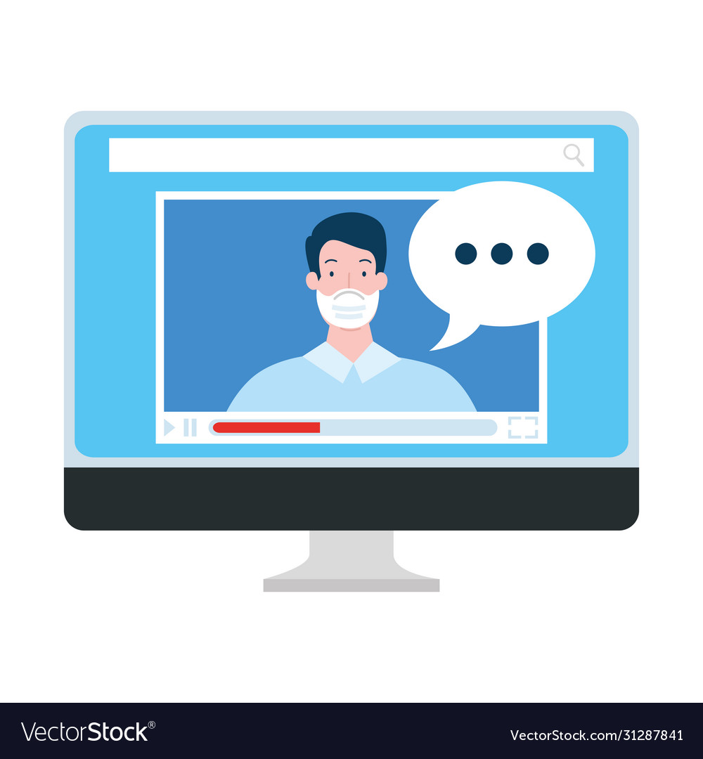 Man using face mask in computer