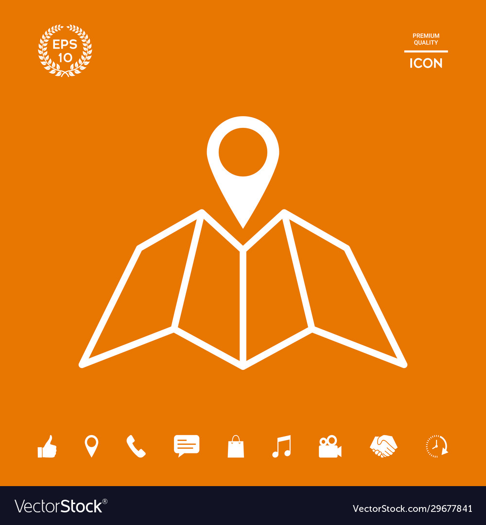 Map icon with pin pointer graphic elements