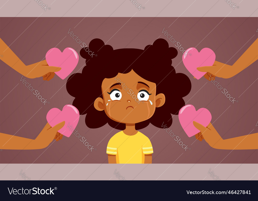 Traurige kleine Mädchen erhalten Liebe und Unterstützung vector image Traurige kleine Mädchen erhalten Liebe und Unterstützung